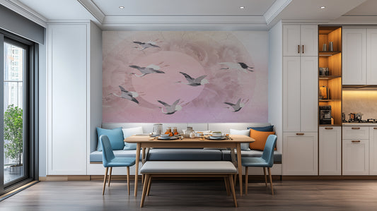 Ethereal Cranes Blush wall mural - XWALLX