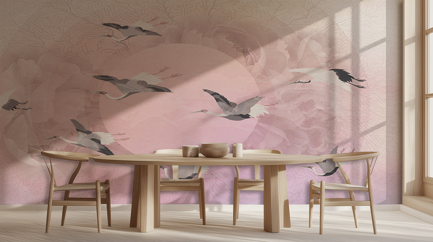 Ethereal Cranes Blush wall art - XWALLX