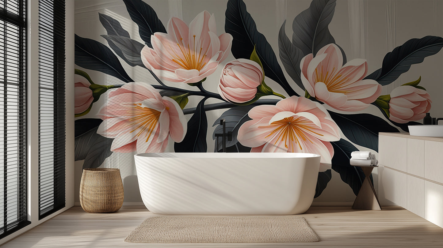 Soft Pink Magnolia Floral wallpaper mural - XWALLX