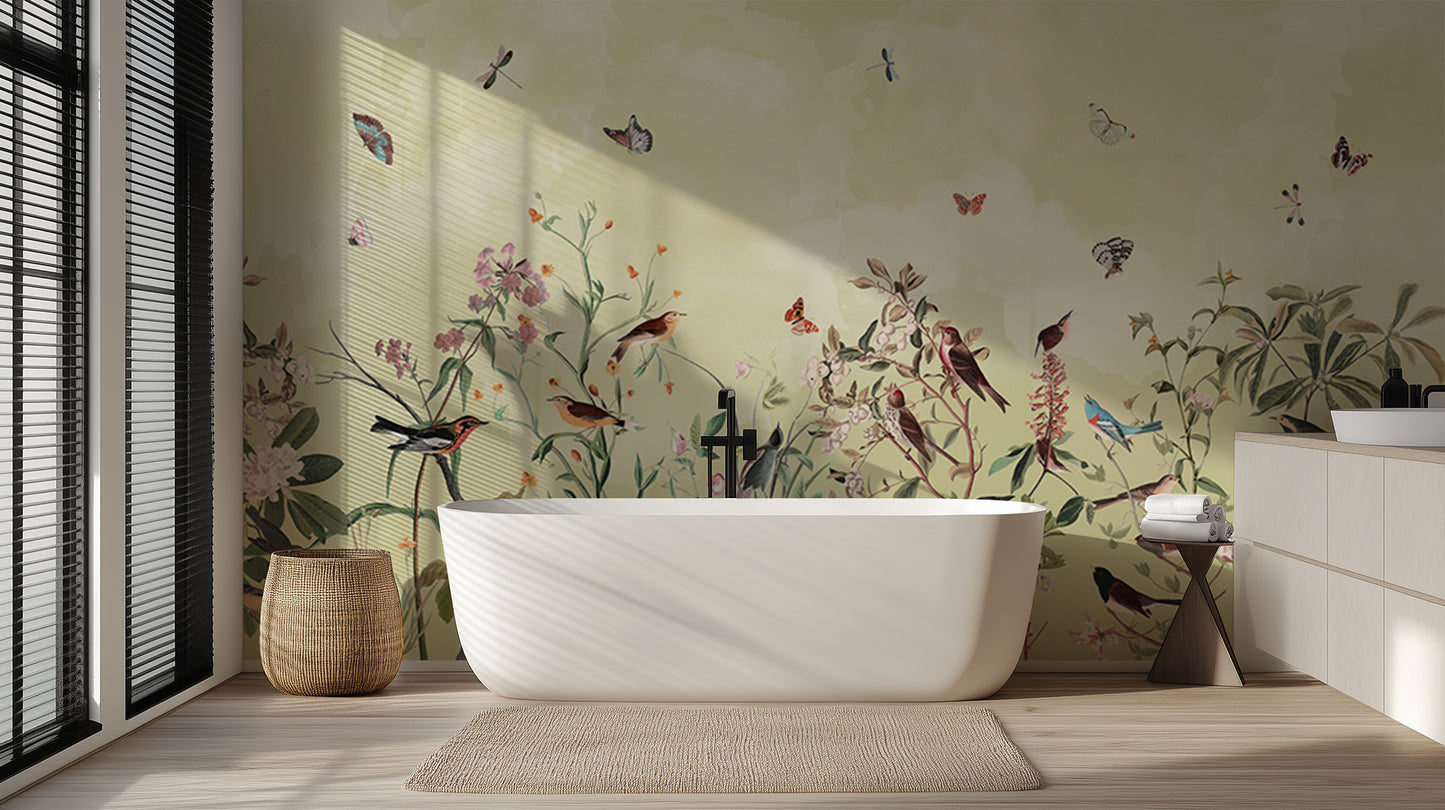 Songbird Botanical wallpaper mural - XWALLX