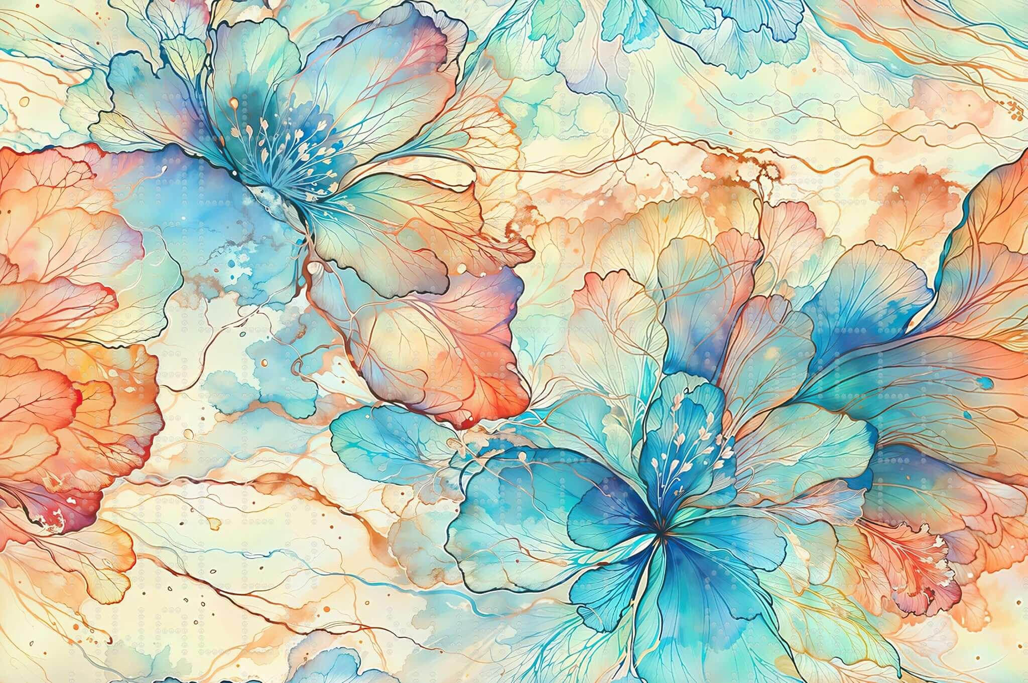 Aqua Bloom Watercolor Wall Mural
