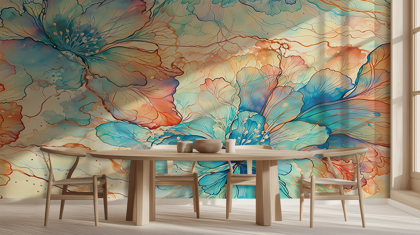 Aqua Bloom Watercolor wall art - XWALLX