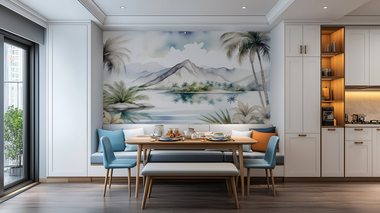 Watercolor Island Oasis wall mural - XWALLX