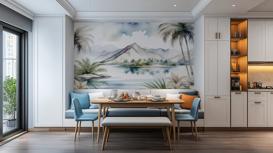 Watercolor Island Oasis wall mural - XWALLX
