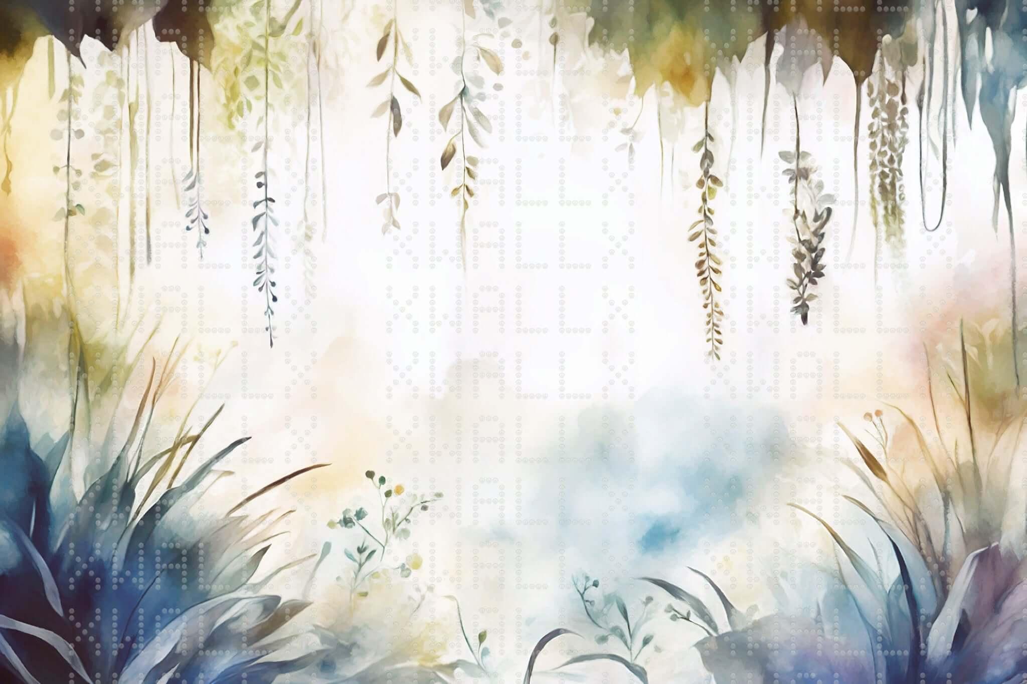 Whimsical Watercolor Greenery Wall Mural
