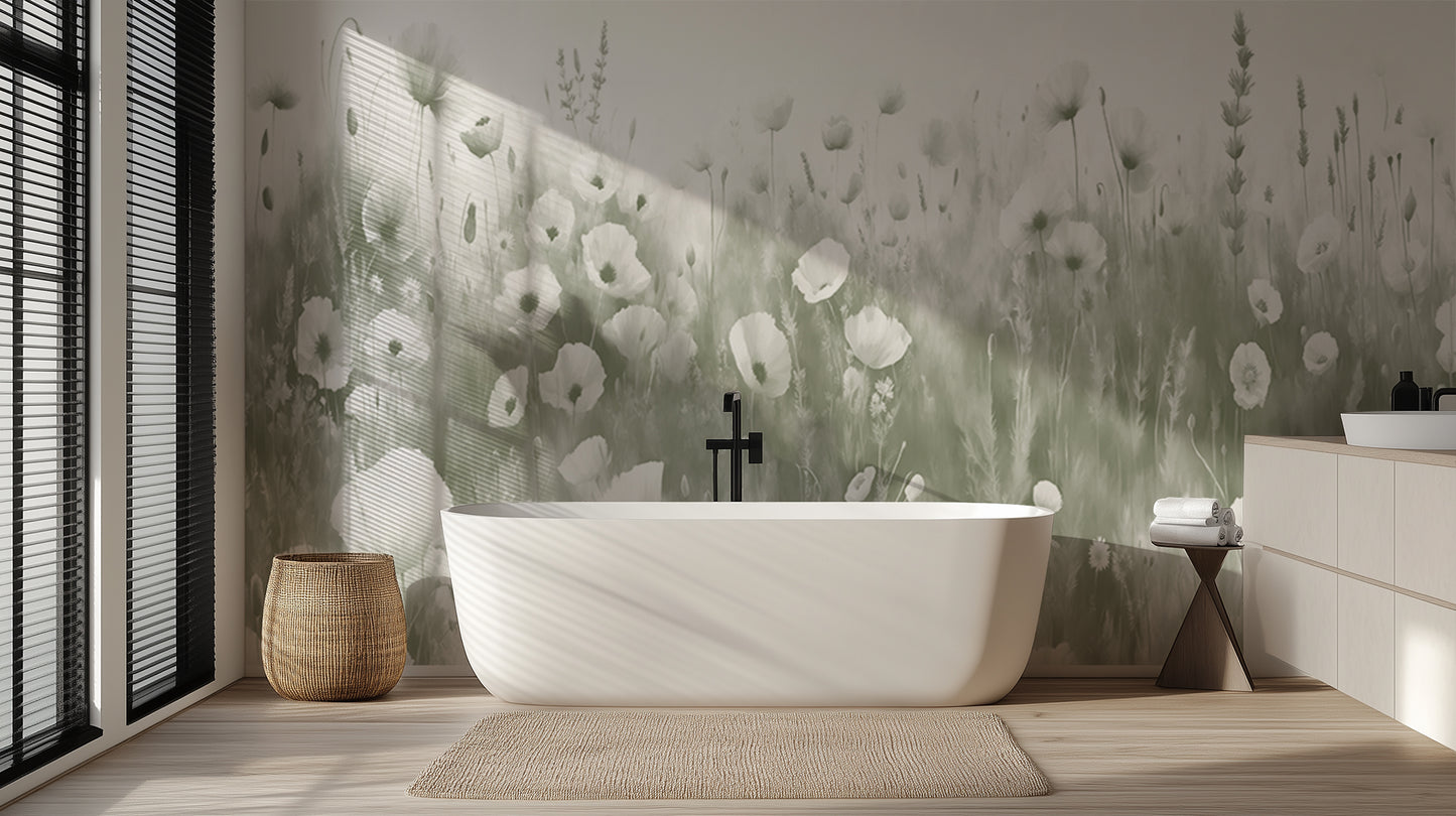 Whimsical Floral Wall Mural for Serene Bathrooms wall mural - XWALLX