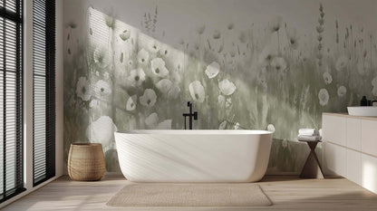 Whimsical Floral Wall Mural for Serene Bathrooms wall mural - XWALLX