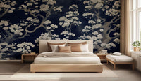 Drifting cherry blossoms wallpaper mural for a romantic bedroom wall