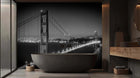 Black and gold geometric wallpaper mural with Art Deco lines