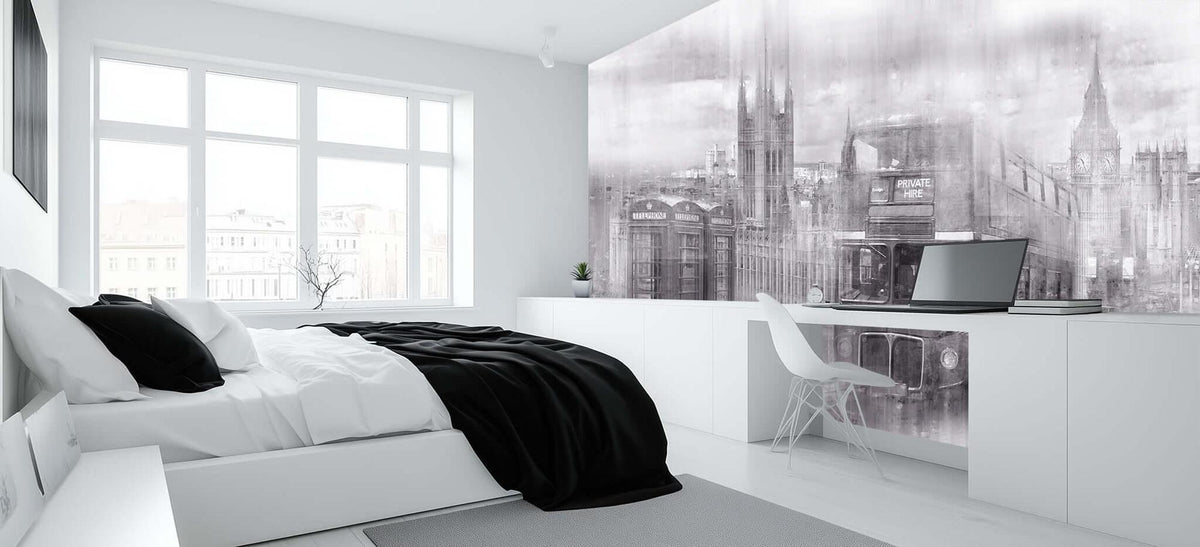 Monochrome London Icons wallpaper mural - XWALLX