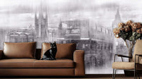 monochrome london icons wallpaper mural for an older boys room