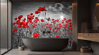 monochrome poppy flower wallpaper mural with black and white contrast