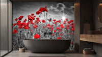 monochrome poppy flower wallpaper mural with black and white contrast