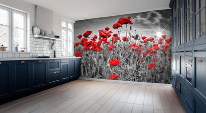 Sunburst Poppies Monochrome wall art - XWALLX