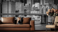 black and white brooklyn bridge monochrome cityscape wall mural wallpaper mural