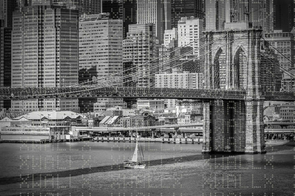 Brooklyn Köprüsü Monokrom Şehir Duvar Posteri - Sample