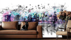 Urban cityscape graffiti wallpaper mural for a corporate office feature wall