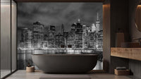 Black urban wallpaper mural with monochrome city detail