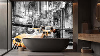 urban collage yellow cab car wallpaper mural for an older boys room