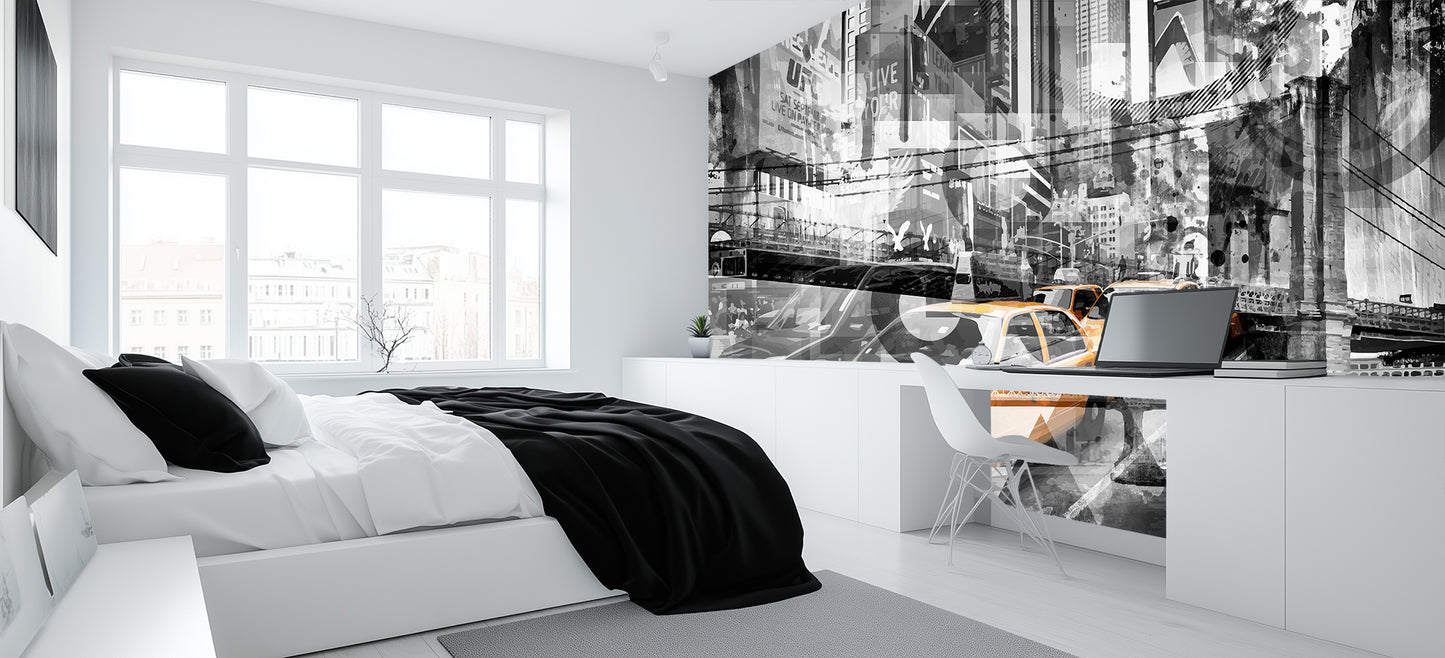 Urban Collage Yellow Cab wallpaper mural - XWALLX