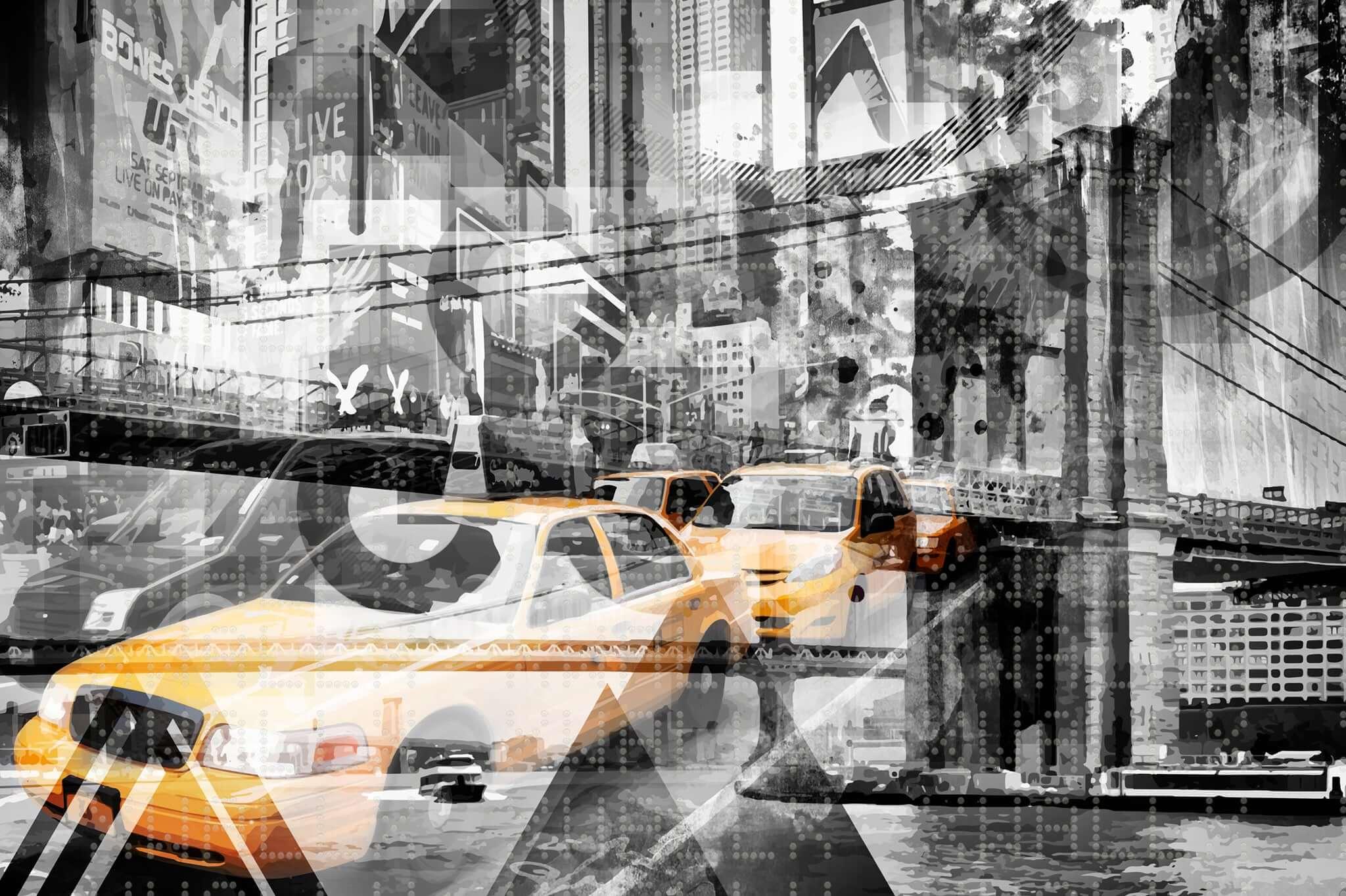 Urban Collage Yellow Cab Wall Mural