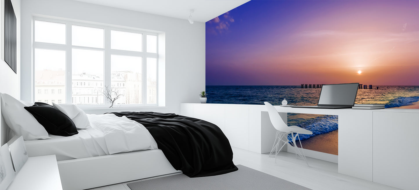 Serene Pier Sunset wallpaper mural - XWALLX