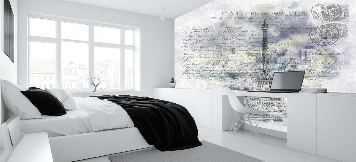 Eiffel Tower Postcard Script wallpaper mural - XWALLX