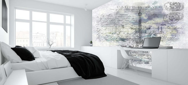Eiffel Tower Postcard Script wallpaper mural - XWALLX