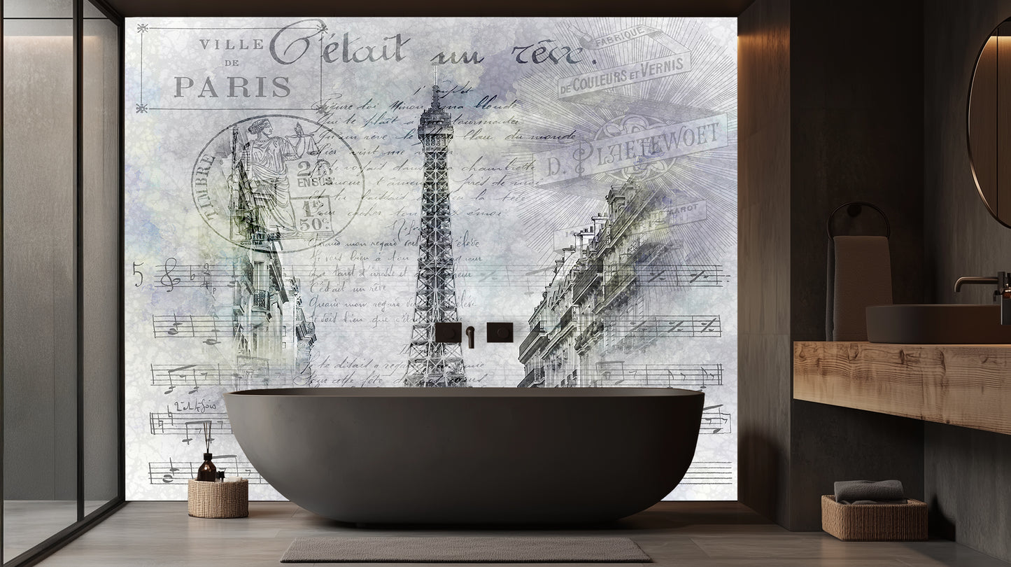 Parisian Eiffel Tower Script wall mural - XWALLX