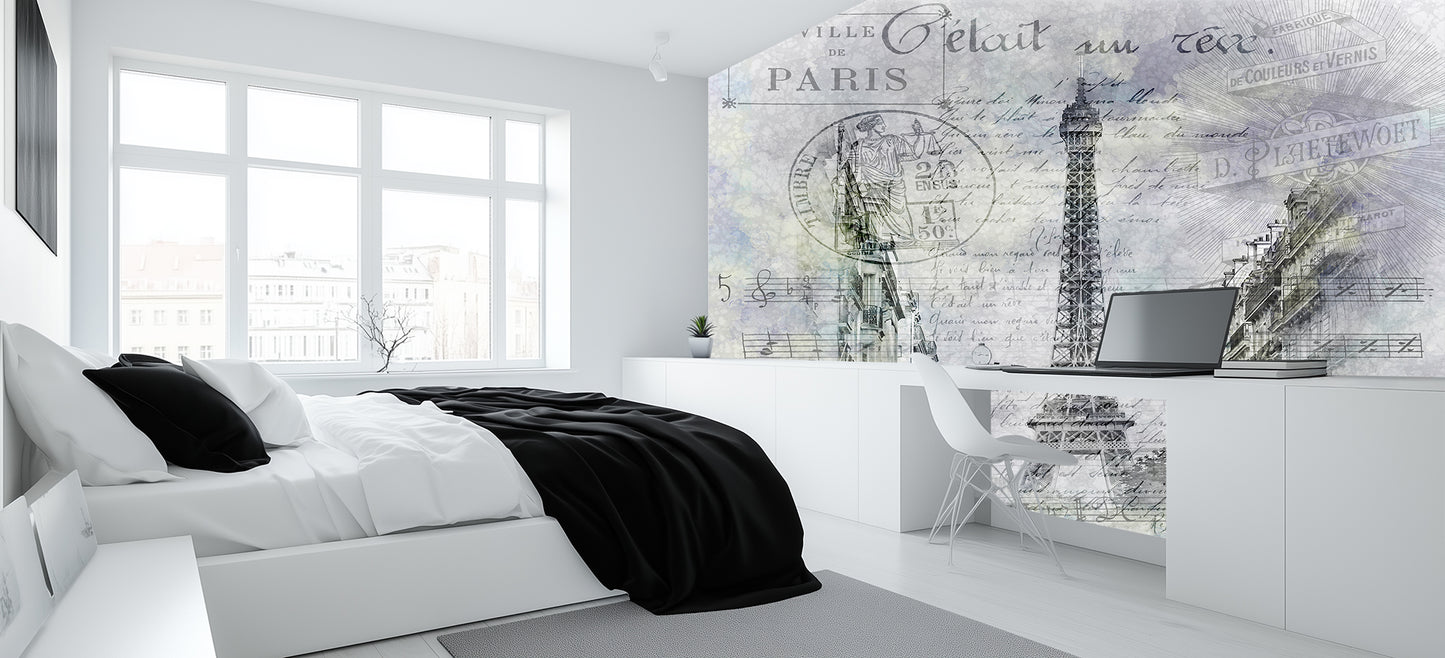 Parisian Eiffel Tower Script wallpaper mural - XWALLX