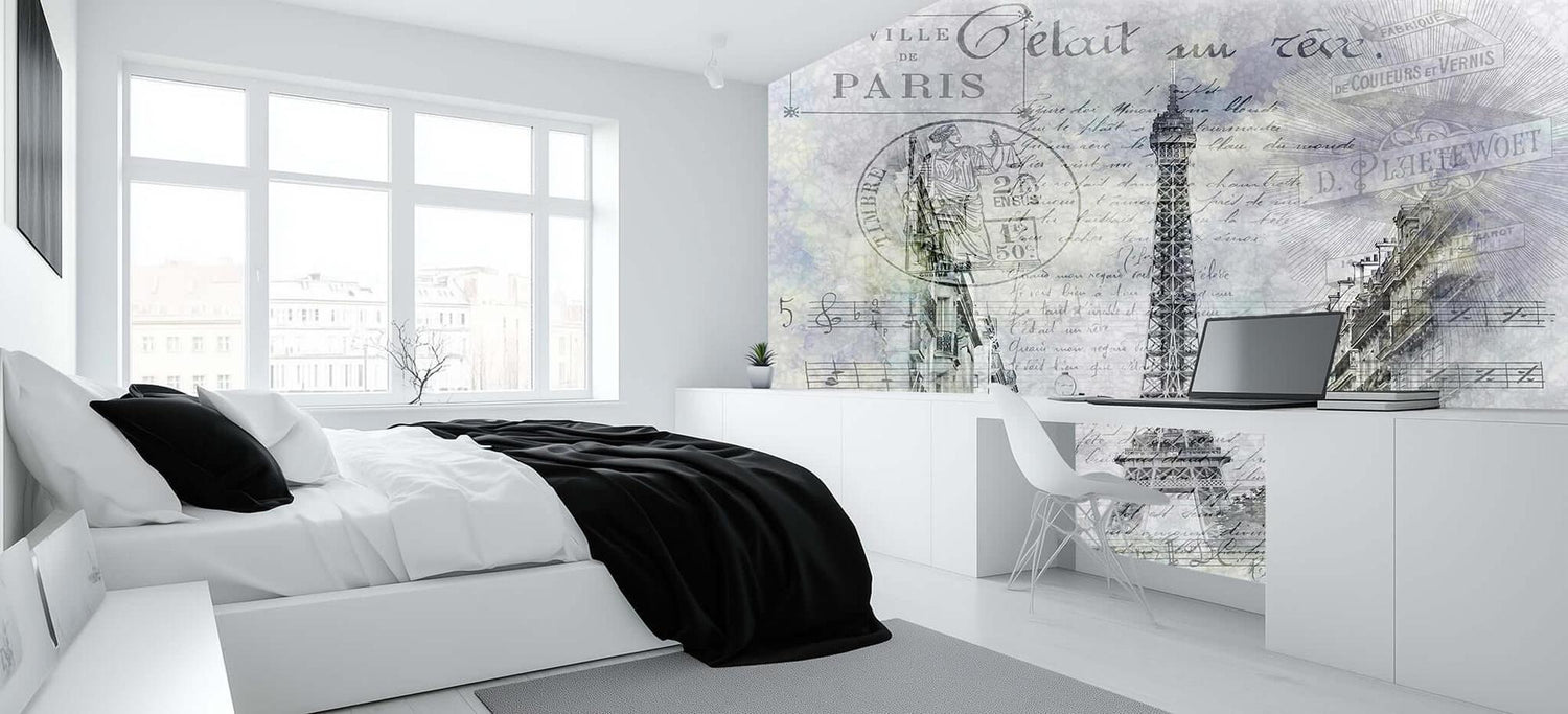 Parisian Eiffel Tower Script wallpaper mural - XWALLX