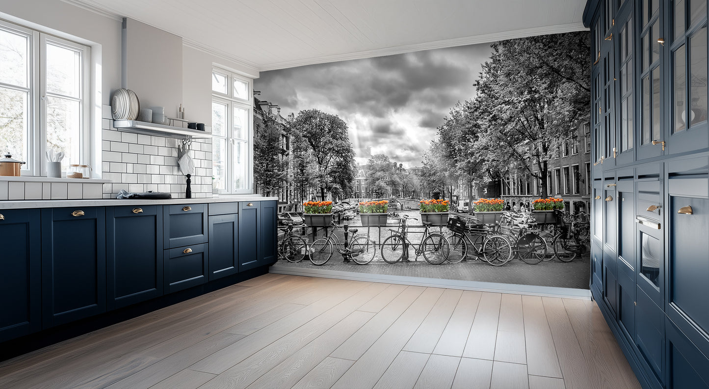 Monochrome Canal Orange Tulips wall art - XWALLX