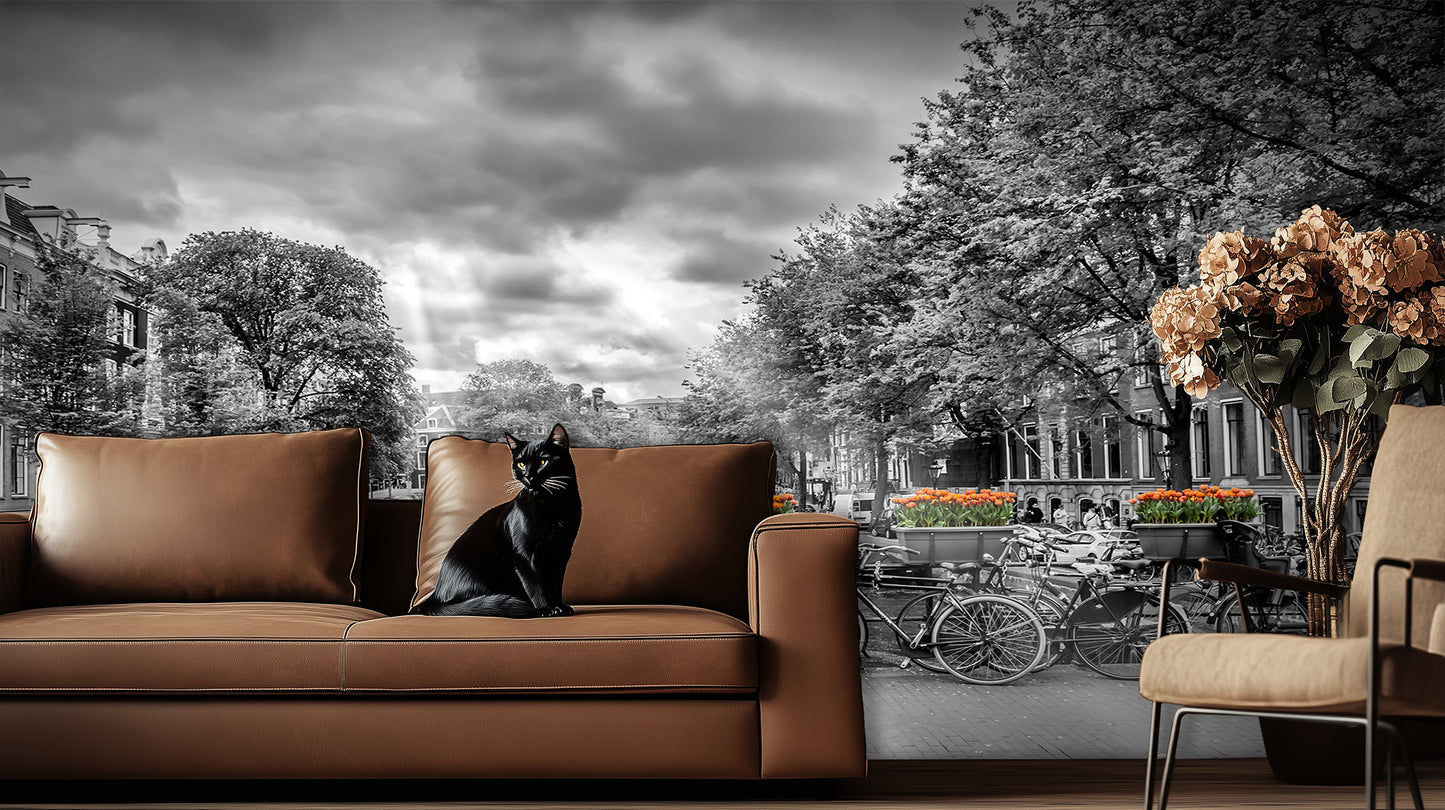 Monochrome Canal Orange Tulips wall decor - XWALLX