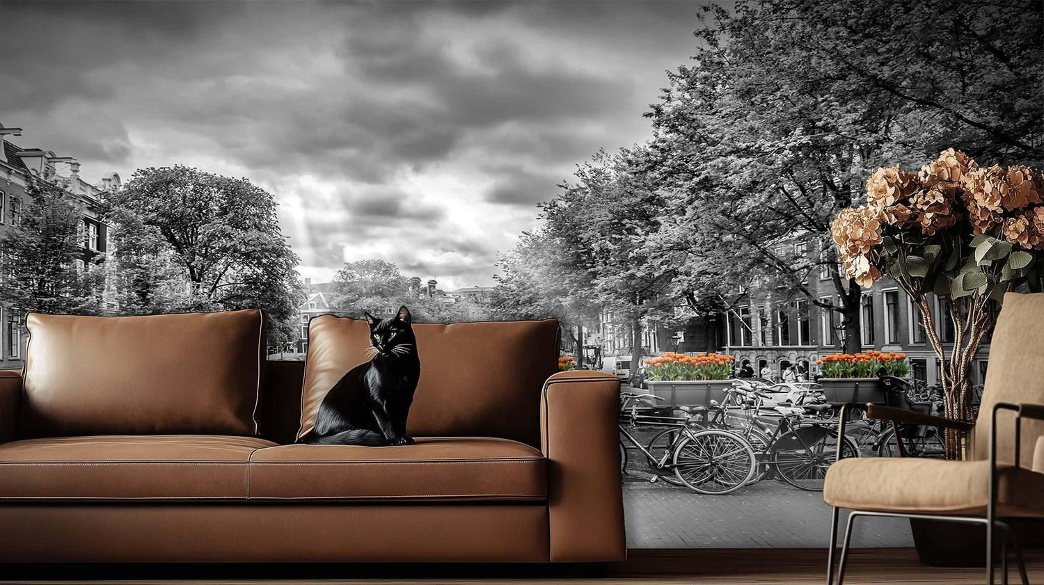Monochrome Canal Orange Tulips wall decor - XWALLX
