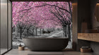 Pink cherry blossom alley wallpaper for bathroom