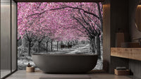 Pink cherry blossom alley wallpaper for bathroom