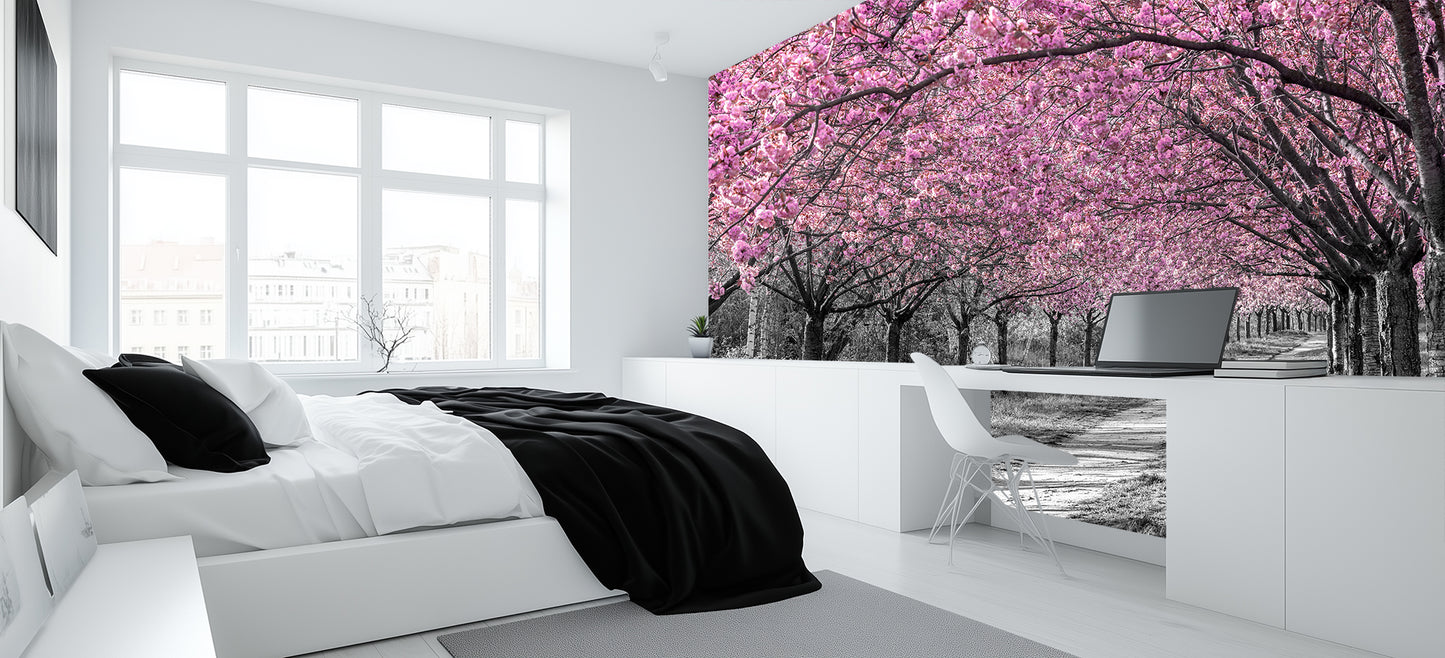Pink Blossom Alley wallpaper mural - XWALLX