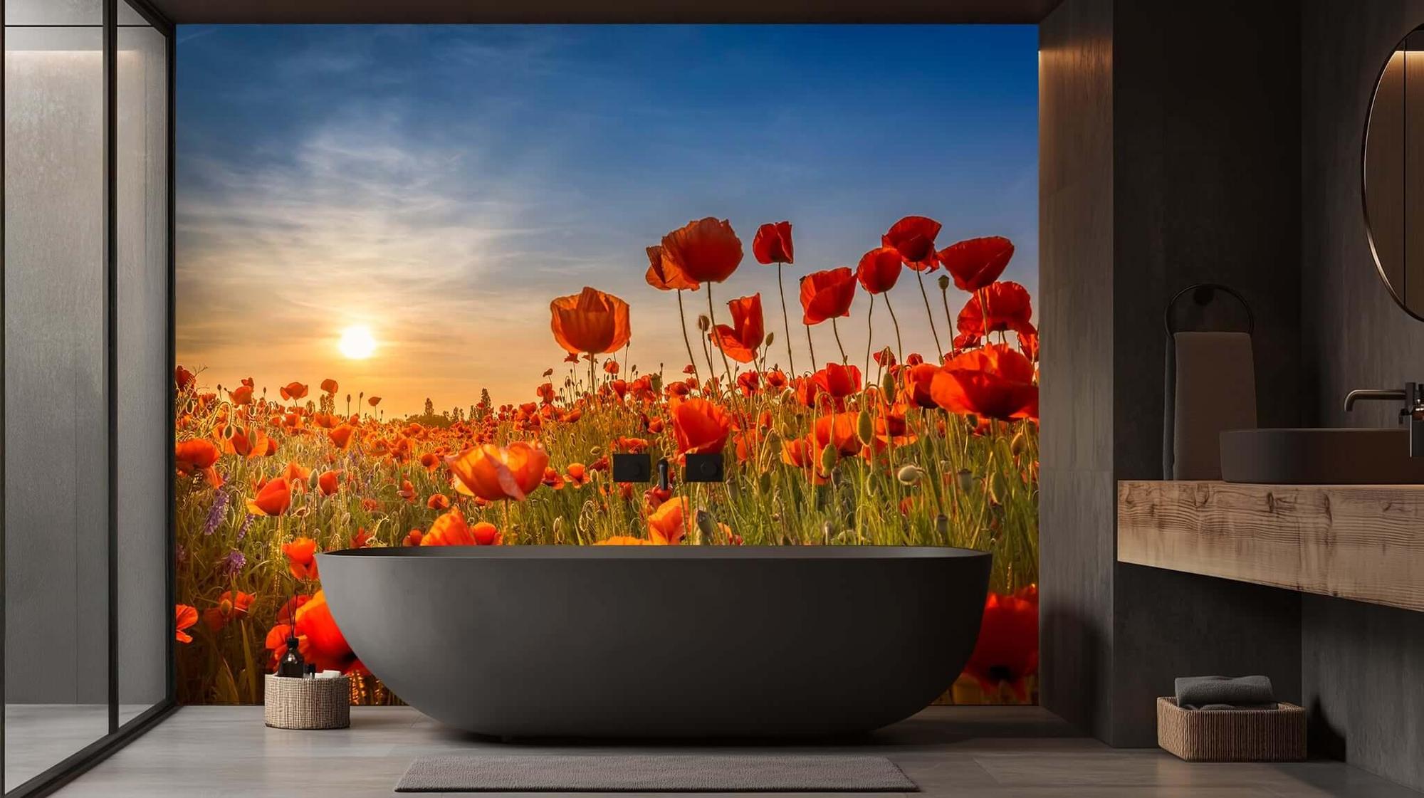 Günbatımı Gelincik Tarlası Duvar posteri - XWALLX