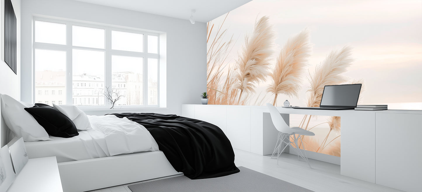 Soft Pampas Grass Wall Mural for Refined Spaces wallpaper mural - XWALLX