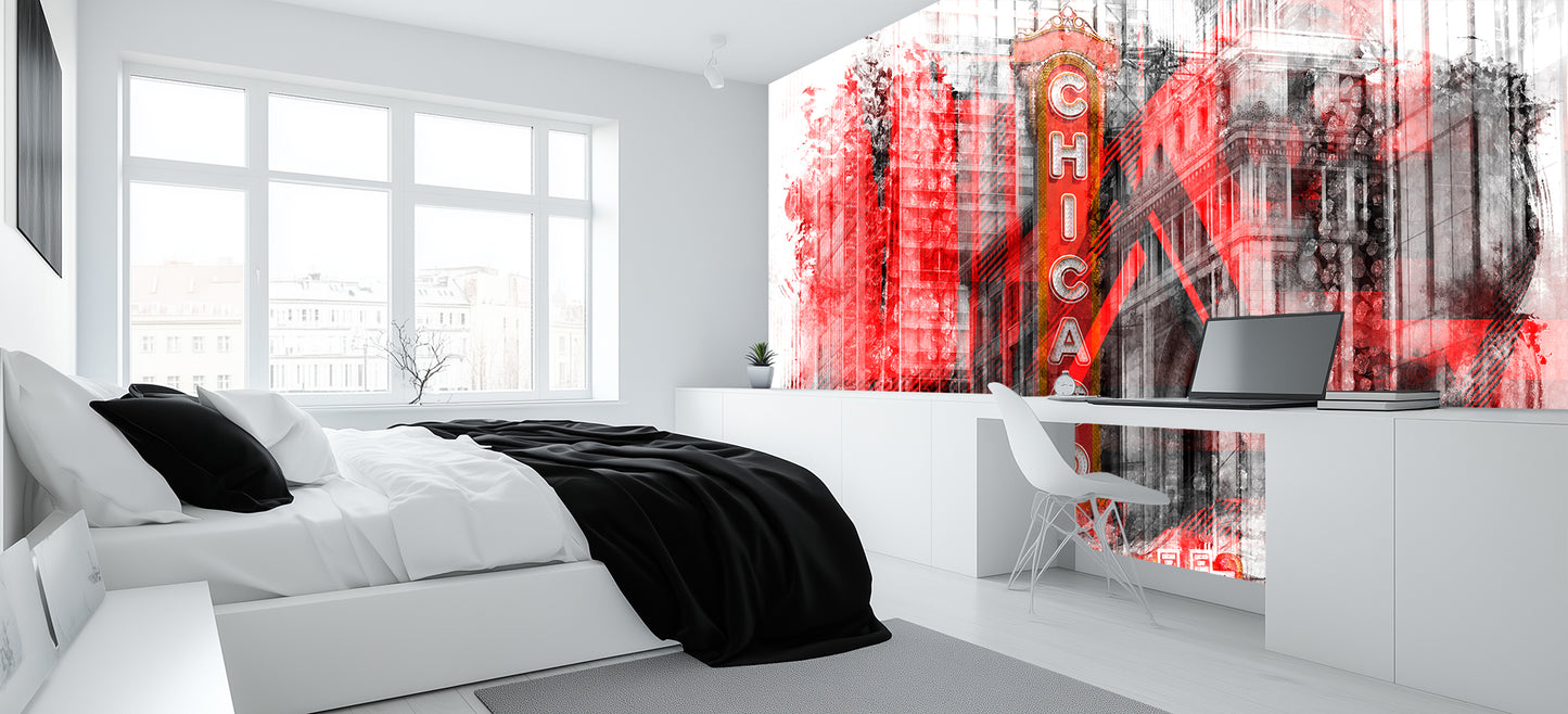 Chicago Neon Grunge wallpaper mural - XWALLX