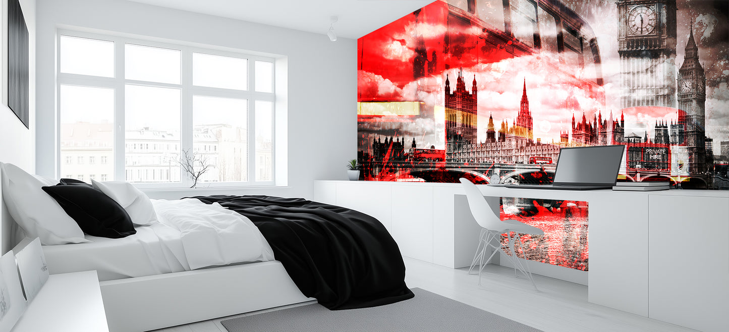 Iconic London Red wallpaper mural - XWALLX