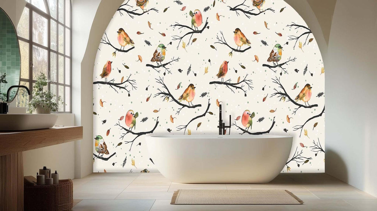 Watercolor Robins Branch wall mural - XWALLX