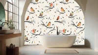 Watercolor Robins Branch wall mural - XWALLX