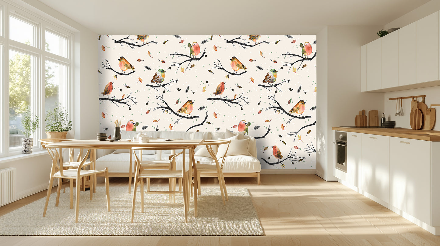 Watercolor Robins Branch wallpaper - XWALLX