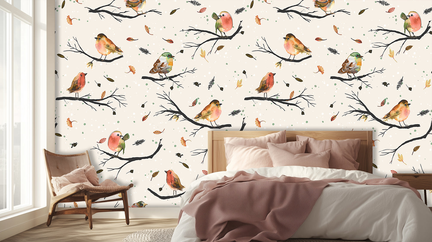 Watercolor Robins Branch wall art - XWALLX