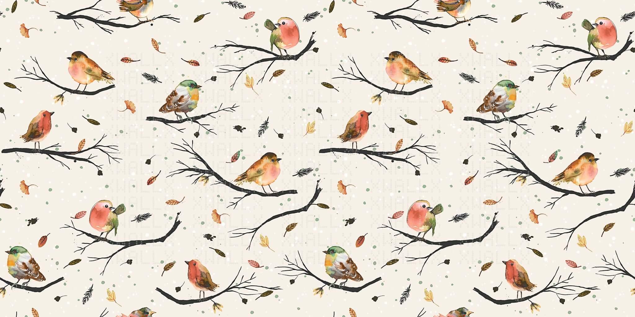 Watercolor Robins Branch Wall Mural