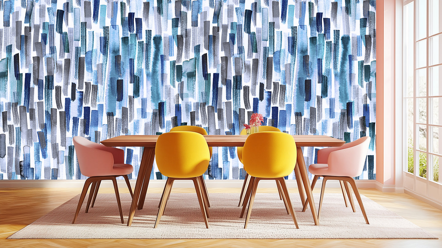 Abstract Brushstroke Blues wallpaper mural - XWALLX