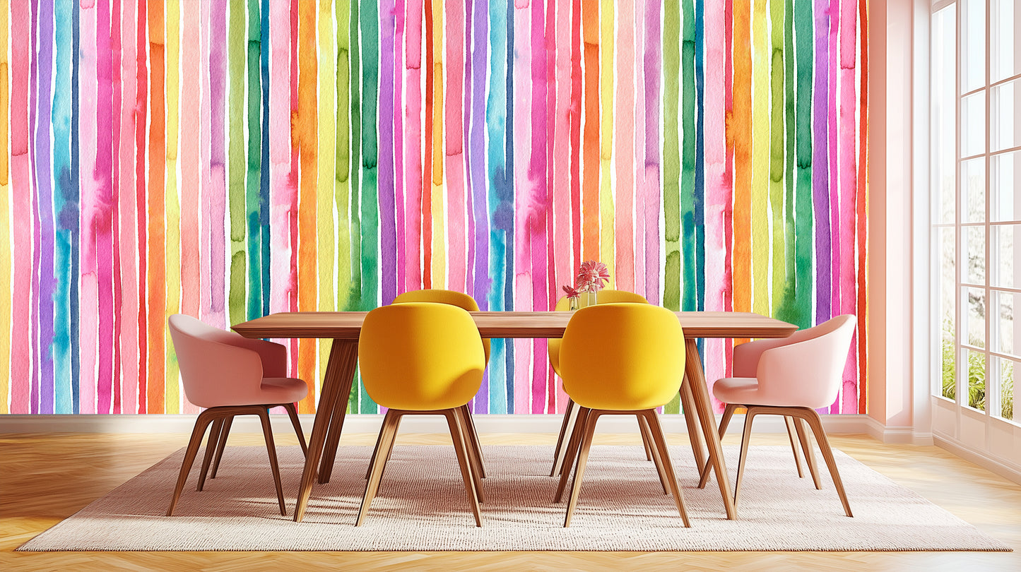 Vibrant Watercolor Stripe wallpaper mural - XWALLX