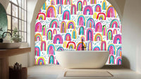 Vibrant Bright rainbow drops multi color wallpaper mural 