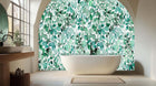 Turquoise Aqua Botanical Leaf teal wallpaper mural for a fresh bathroom wall